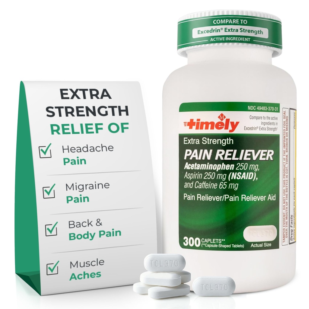 Time-CAP LABS, INC. Pravočasna dodatna moč glavobol Relief - acetatfen z Aspirin & Caffeine (300 Kapleti) - Glavobol, Migrena & hrbet in bolečine v telesu in mišice - Dodatna moč - Izdelano v ZDA