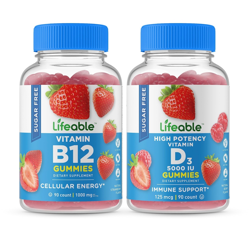Življenjski sladkor brez vitamina B12 + vitamin D 5000 i.e., žvečilni gumi - odličen okus, dodatek vitaminov, brez glutena, brez GSO, žvečljivi gumi
