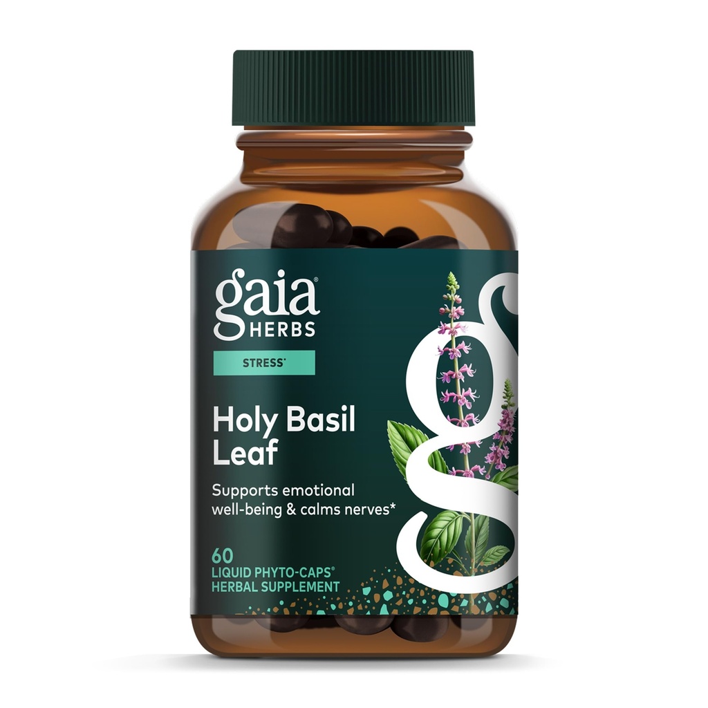Gaia Herbs Holy Basil Leaf - Tradicionalno se uporablja za podporo odzivu na stres - Adaptogeni Ayurvedic Herb* - 60 Veganski tekoči Phyto-Capsules (30-dnevna oskrba)