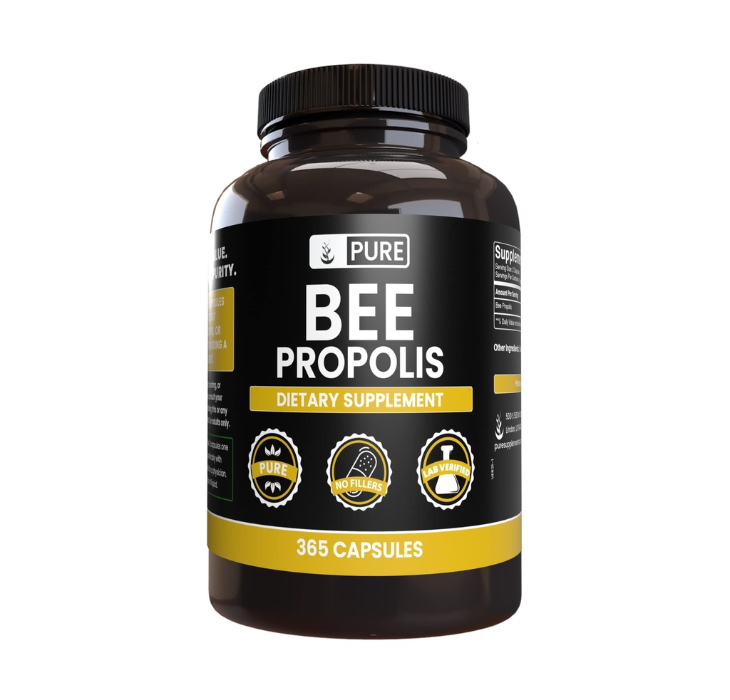 PURE POREKLA SESTAVINE Bee Propolis (365 kapsul) Ne Magnezij ali riž polnila, vedno čista, laboratorij preverjen