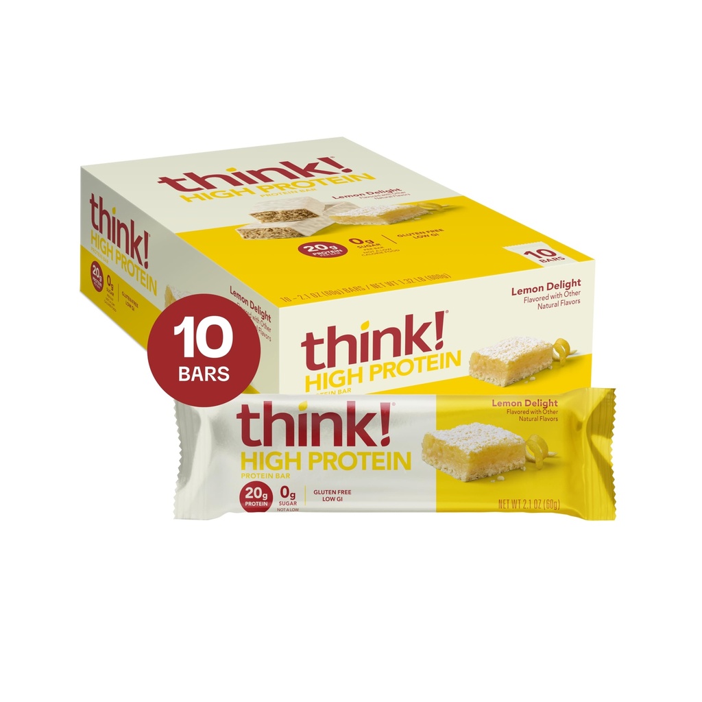Misli! Beljakovinske čokoladice, prigrizki z visoko vsebnostjo beljakovin, brez glutena, Lemon Delight, Prehranske čokoladice, 2.1 Oz na bar, 10 Število (Packaging May Vary)