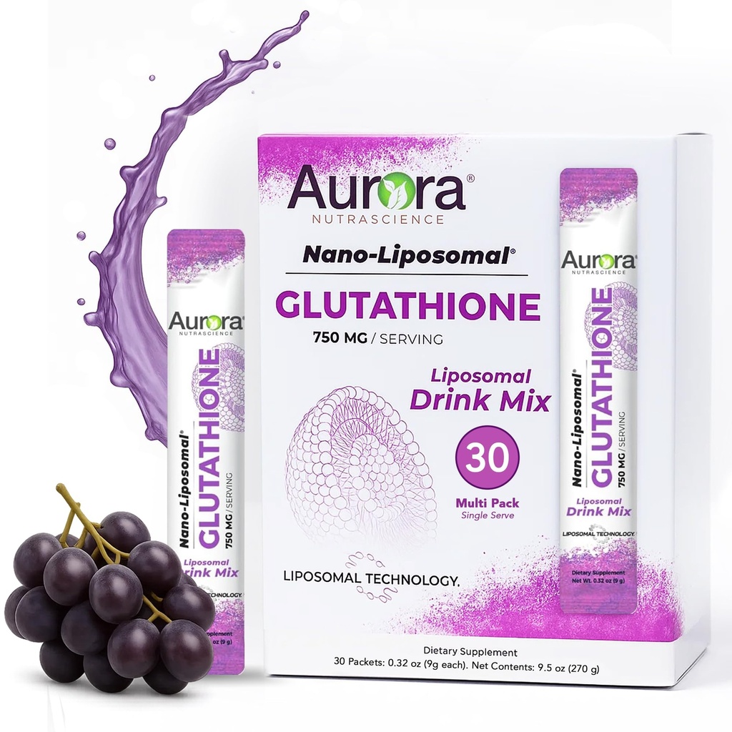 Aurora Nutrascience Nano-Liposomal Glutatione, Grozdna pijača v prahu Mix Imune & Antioksidant Gut Health Support Supplement, 750 mg na serviranje, Non-GMO, Sugar-free, 30 Eno serve Packets