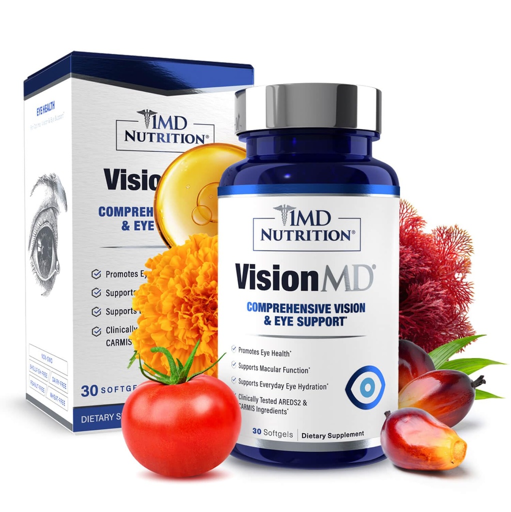 1MD Nutrition VisionMD Eye Vitamin CARMIS - Dopolnilo za oči za odrasle - z OptiLut Lutein & Zeaksantin - podpira Vision Health Care, Vsakdanje očesne seve in občasno suhe oči - 30 Softgels