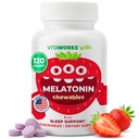 Otroci Melatonin 1 mg Žvečljiv z L theanine, kamilice in limonin balzam ekstrakt žvečljive tablete - naravne jagodne arome - za pomoč pada in ostaja spanje - za otroke - 120 Žvečilni