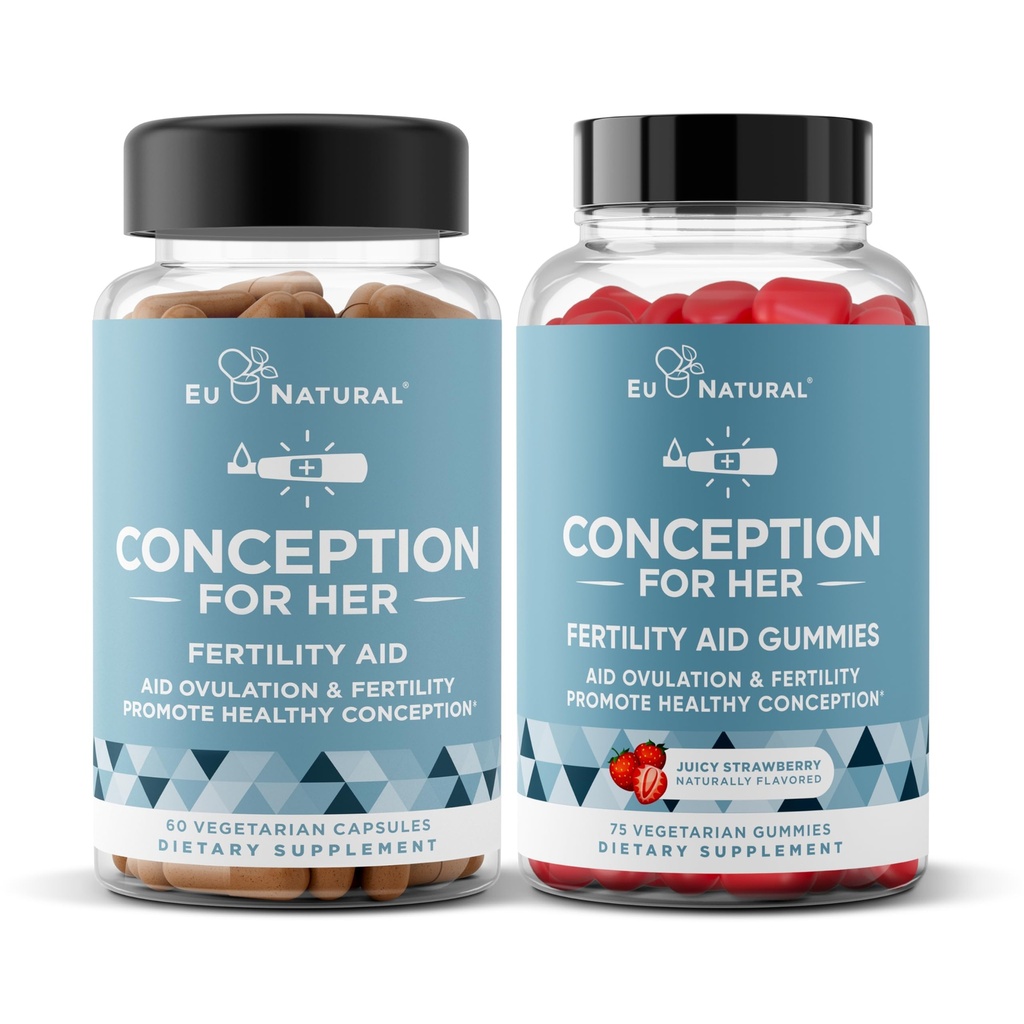 Eu Natural Conception za njene kapsule in gumijevke Bundle – Aids Ovulacija, Hormonsko ravnovesje, & Redni cikli – 60 Kapsule + 75 Jagodne arome
