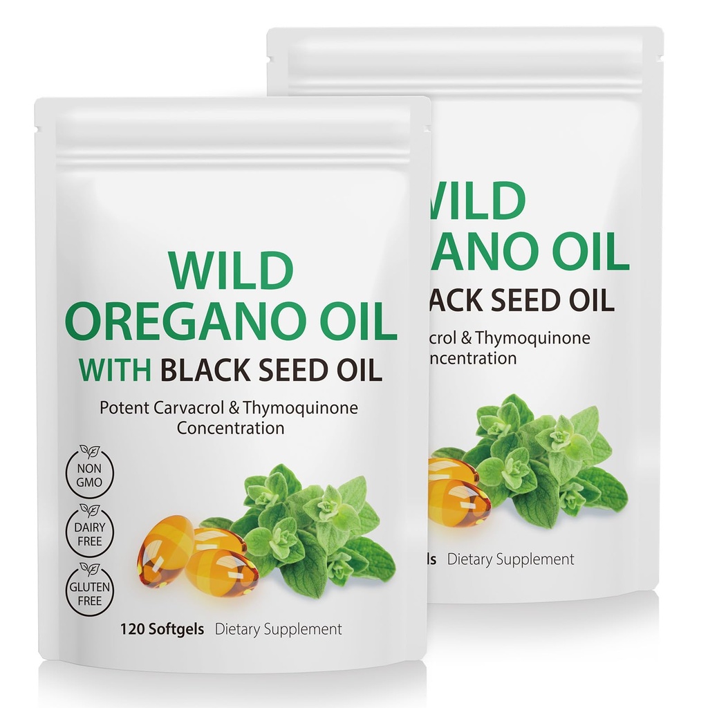 2 Pack Oil of Oregano Softgels, Oregano Oil Kapsule, 165 mg Carvacrol, 2 v 1 Formulirano olje Oregano s črnim oljem 200mg, Oregano Oil dopolnilne kapsule
