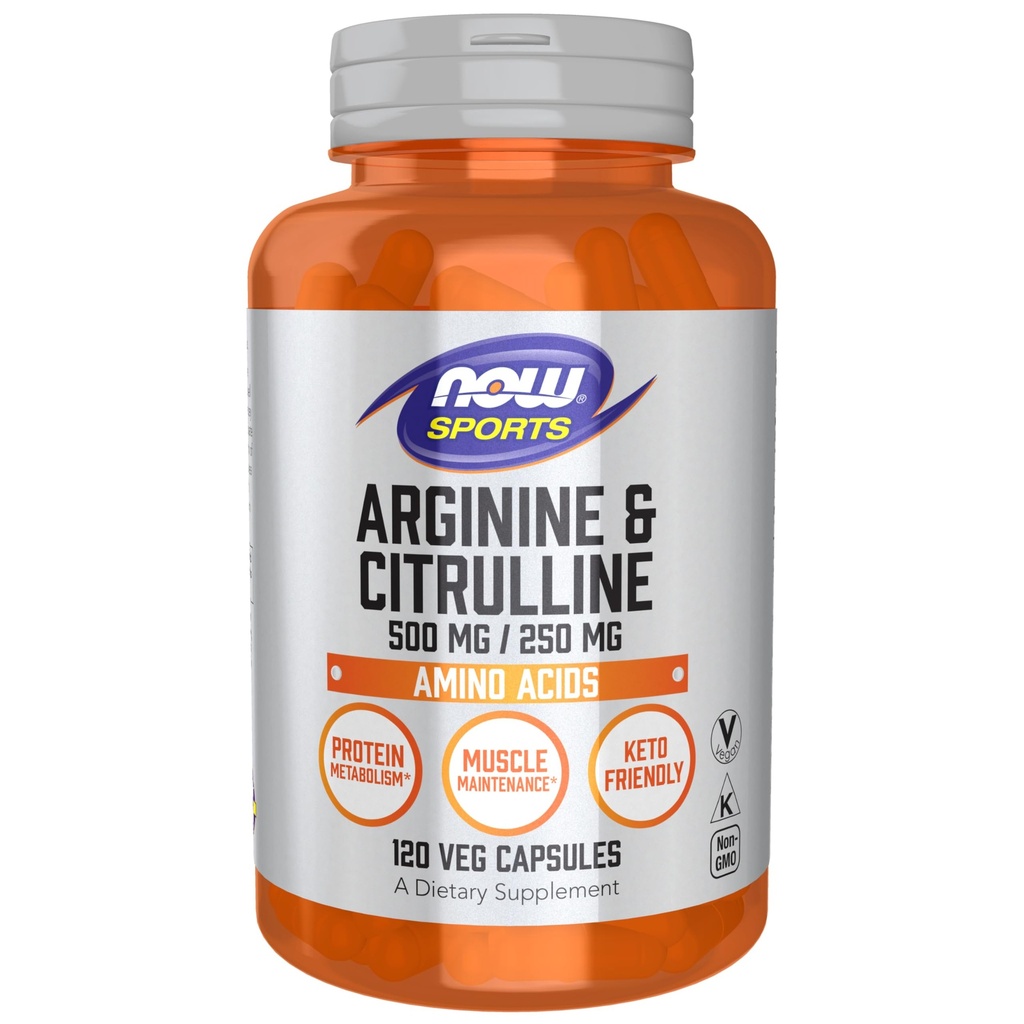 NOW Sports Nutrition, Arginin & Citrulin 500 mg/ 250 mg, aminokisline, 120 Veg kapsule