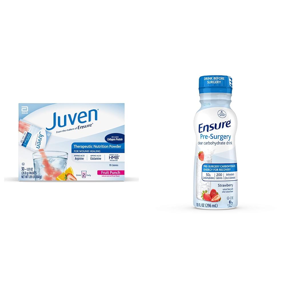 Juven Terapy Nutrition Drink Mix Powder for Raund Healing Support, Vključuje kolagenske beljakovine, sadni punch, 30 Štetje in zagotoviti predkirurgija, Clear Carbohidrat Drink, Jagoda, 10 fl oz, 4 Count