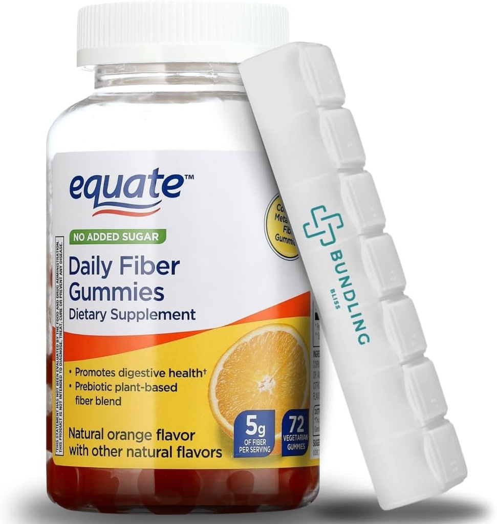 Equate Daily Fiber Gummies prehranska dopolnila, 5g, rastlinsko, 72 Število, 7 dan tablete Organizator vključen - 1 pakiranje