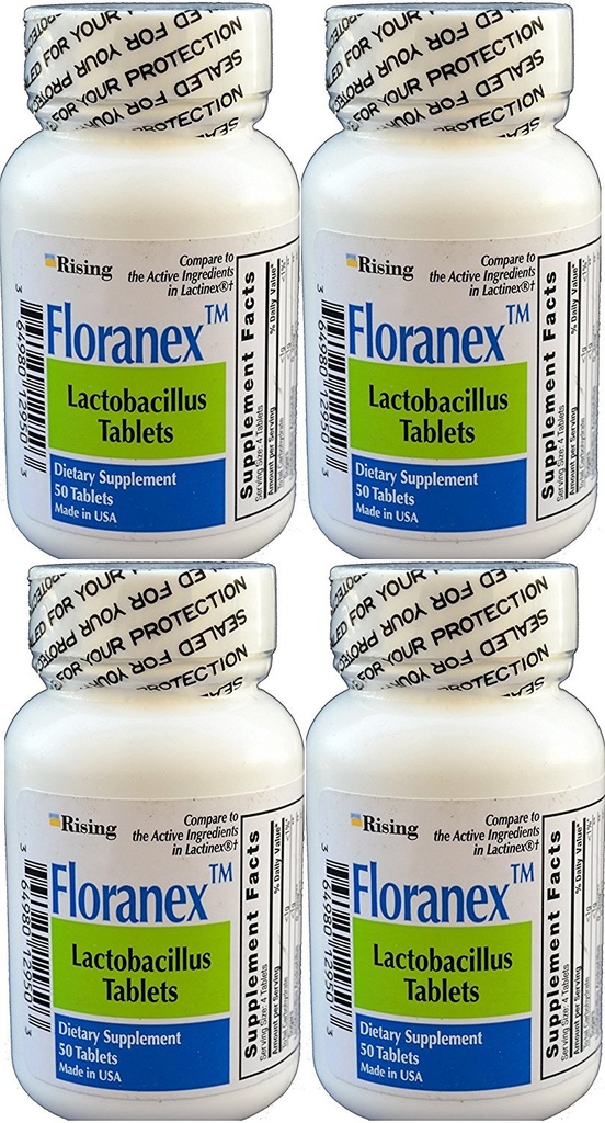 Floranex probiotik 2 milijonov CFU, Lactobacillus acidophilus za digestivno zdravje kolonij, Generic za Lactinex, Rok uporabnosti Stable No Hladilno sredstvo, 50 tablet na steklenico, 4-Pack