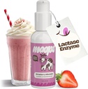 Moops Liquid Lactase Enzyme Syrup 2oz – Okusni Jagodni Mlečni napitek Okus – 10.000 FCC enot za hitro delovanje Dairy Relief – Prilagodljiv odmerek za Laktoza Intolerance – Prenos Twist-to-Lock črpalka