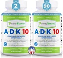 Moč po naravi ADK Vitamin dodatek – ADK 10 Visoka jakost z vitamini A, D3 10.000 i.e. & K2 MK7 za Superior Heart, Imune & Bone Health Support – 90 kapsul, 2 paketa (6-mesečna zaloga)