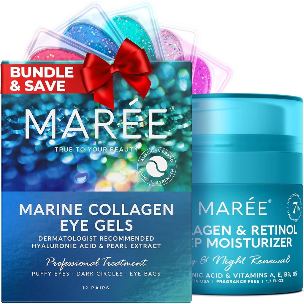 MAREE Eye Gels & kolagen vlažilni krema za obraz - pod oči geli za Puffy oči in temne kroge, krema proti staranju obraza z hidrativnim učinkom - Marine Collagen & Hyaluronic Acid, Retinol