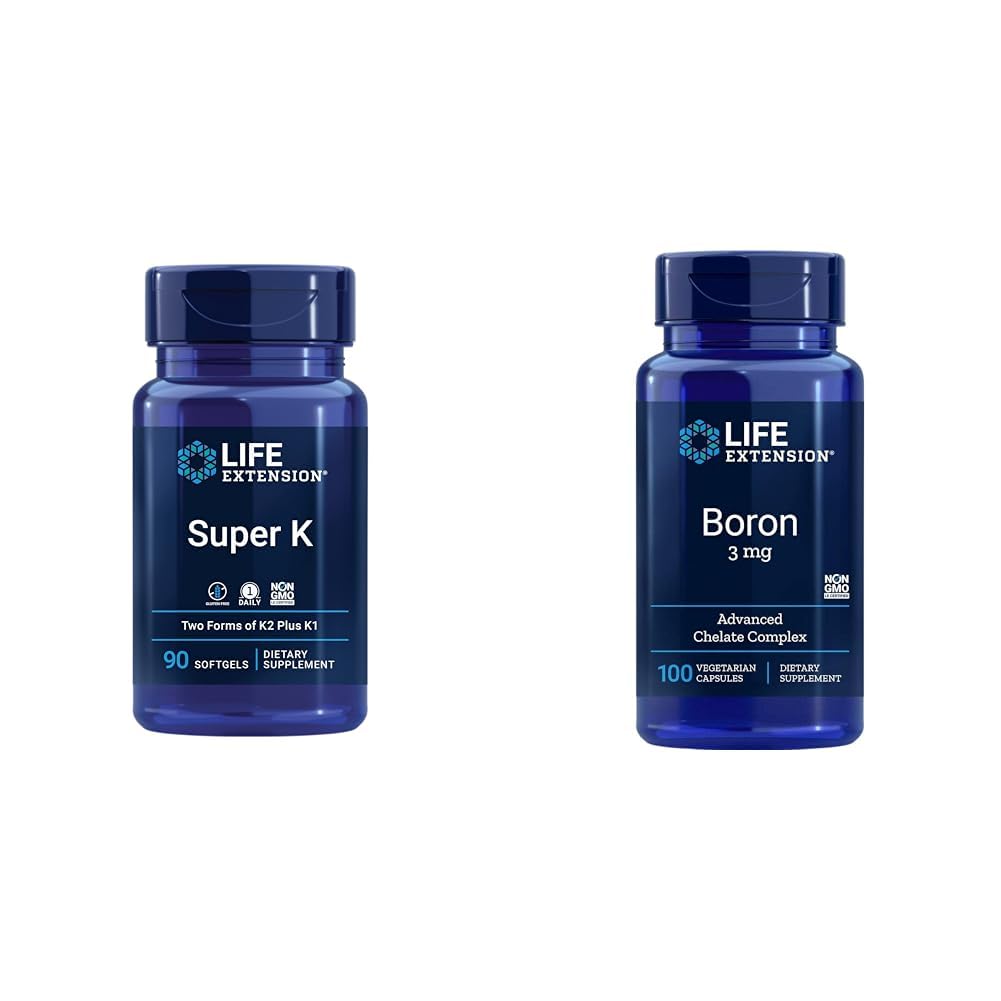 Life Extension Super K Vitamin K1, K2 MK-7, MK-4, Vitamin C, zdravje kosti/srčnika, 3-mesečna zaloga in boron 3 Mg 100 vegetarijanske kapsule