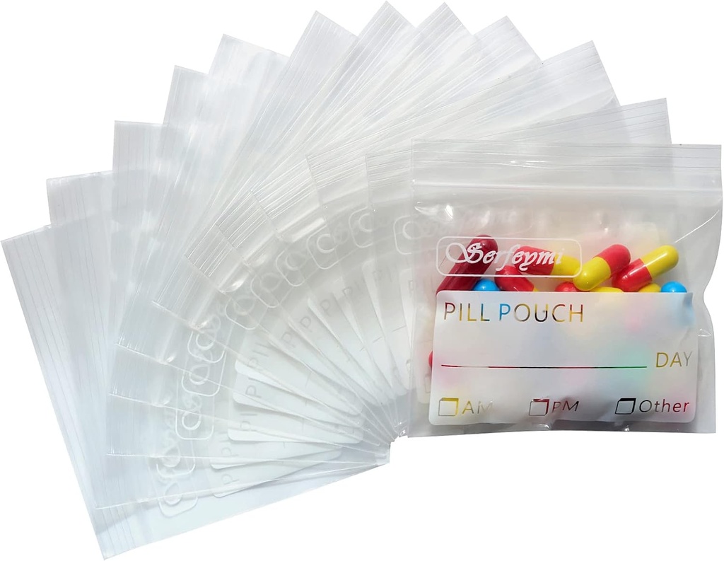 Serfeymi tablete vrečke za potovalne tablete vrečka Organizator paket 240 BPA brezplačno 3 x 2,75 inch tablete za večkratno uporabo vrečke za medicino s pisati na nalepko in zadrgo pečat vodoodporne AM PM tablete Baggies za dodatke