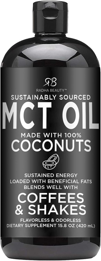 Radha Beauty Premium MCT olje Izdelano samo iz non-GMO Coconuts - 15.8oz. Keto, Paleo, Gluten Free in Vegan odobreno.