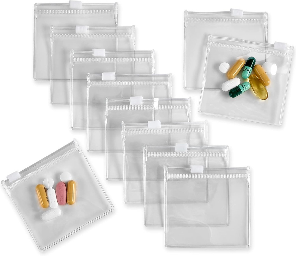 Z zadrgo tablete vrečke - 12 Pcs, slide zaklep jasno plastična mini vrečke, BPA-brezplačno tablet vitamini, dodatki, zdravila, nakit, obrti, mali predmeti - samo-zatesnitev, ponovno uporaben, potovanja prijazno