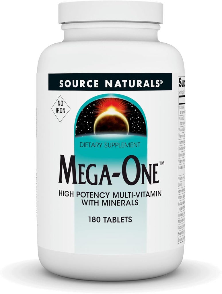 Vir Naturals Mega-One Muti-Vitamin z minerali, brez železa - 180 tablet
