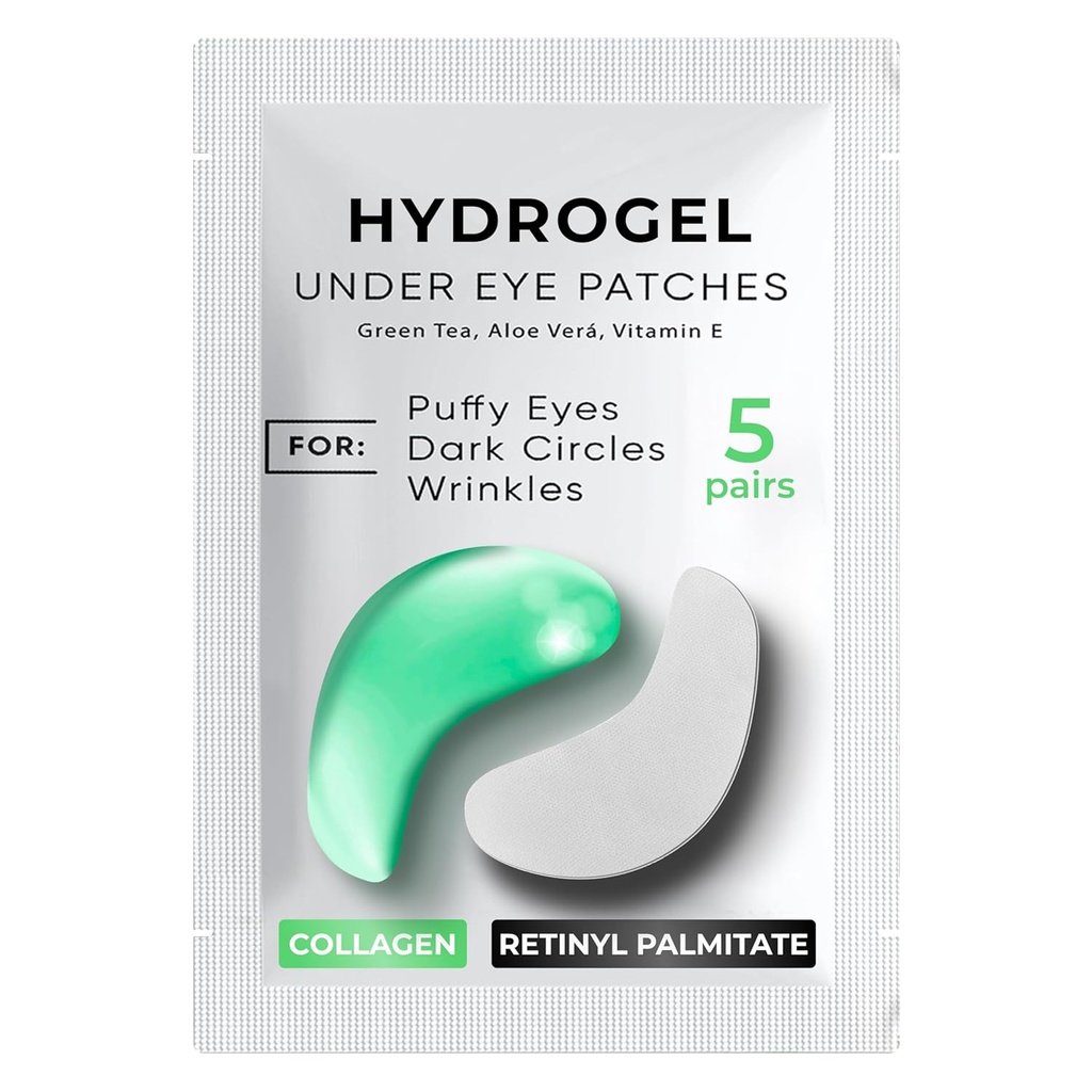 Pod očesnimi obliži za temne kroge, Puffy Eyes 5 PAIRS - temni krogi med očesnim zdravljenjem - pod očesnimi maskami - pod očesnimi geli za Puffy Eyes - zeleni čaj, kolagenski obliži - pod očesnimi padci