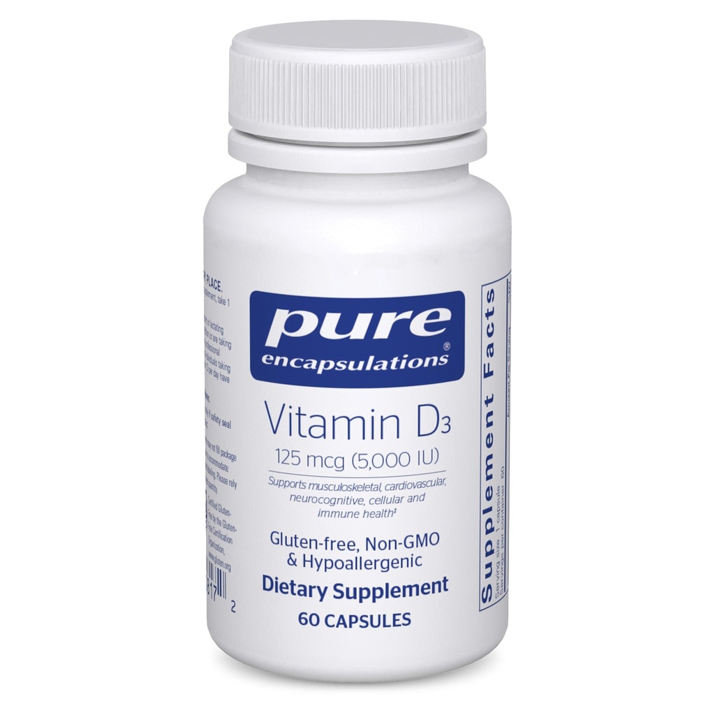 Čiste enkapsulacije Vitamin D3 125 μg (5. 000 i. e.) - dopolnilo za podporo kosti, sklepov, dojk, srca, kolonije in imunskega zdravja* - z vitaminom D - 60 kapsul