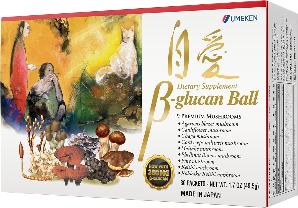Umeken Beta Glucan, Imune Boost, Gobe Extract, prehranska dopolnila, mešanica 9 Premium gobe ekstrakt paketi, enostavno vzeti beta Glucan dopolnila, 1 mesec dobave, 30 Count Box, pakiranje po 1