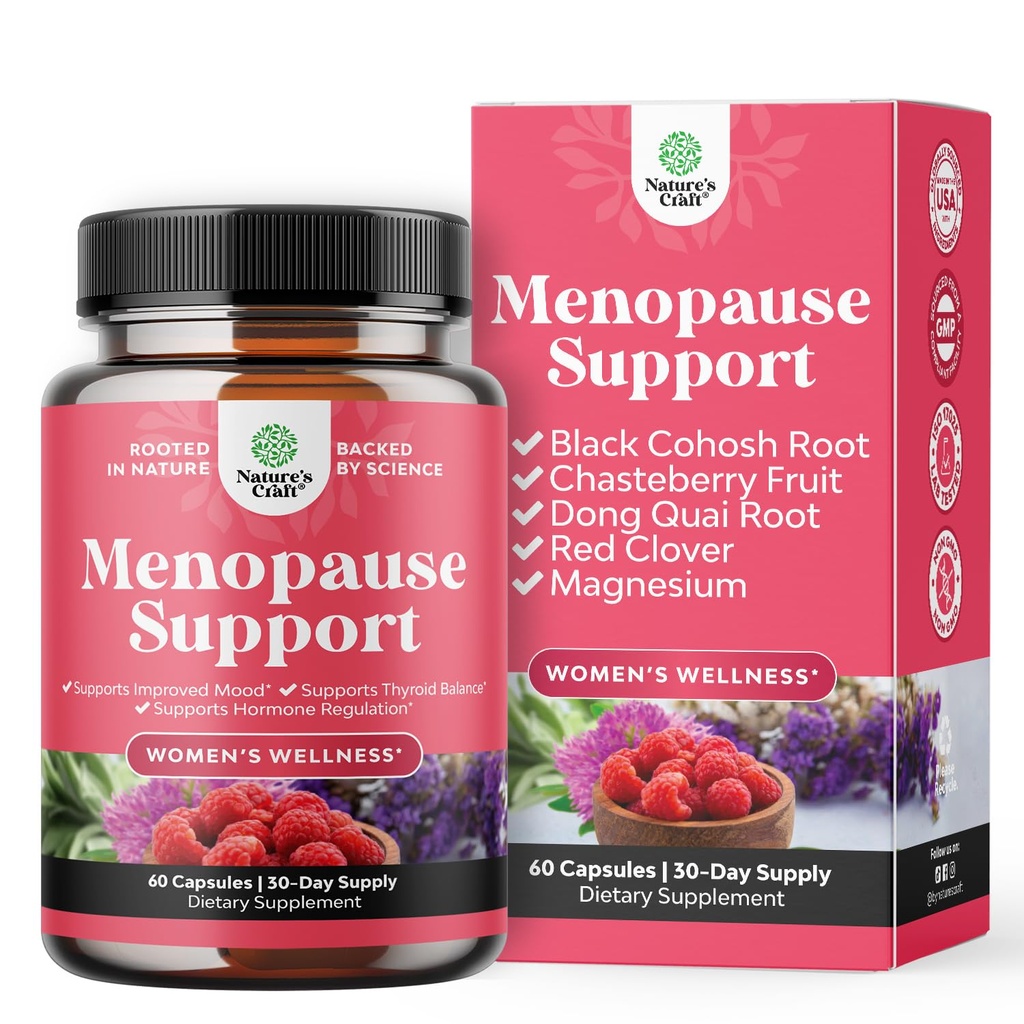 Popolna zeliščna menopause dodatek za ženske - ženski hormon Balans kapsule za nočno potenje Hot Flashes & Mood Swings z Dong Quai, Chaste Berry & Black Cohosh Root - 60 Count Pack