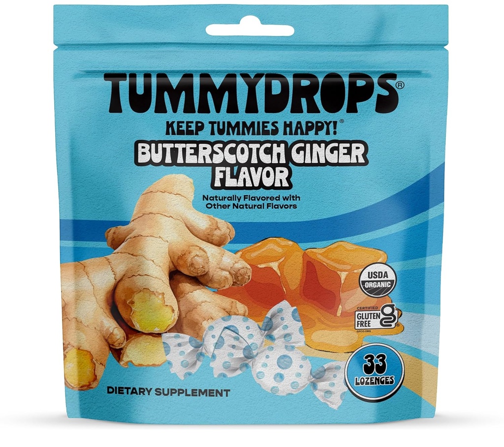 USDA Ekološko maslo kakav Ginger Flavor Tummydrops, Gluten Free & Vegan, 33 Organic Ginger Lozenges
