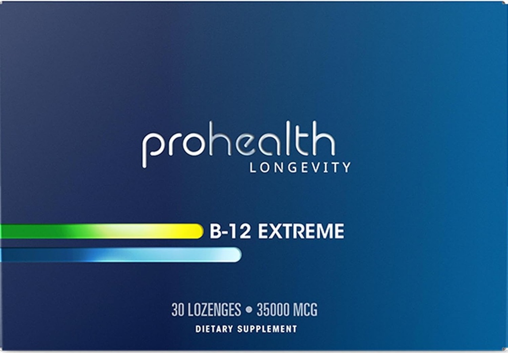 ProHealth Vitamin B 12 Extreme- 35.000 μg Mega odmerek, 7 X Jakost (30 podjezičnih raztopih tablet) Dodatna jakost, B 12 Vitamin, metilkobalamin, dibenkozid, cianokobalamin, hidroksokobalamin