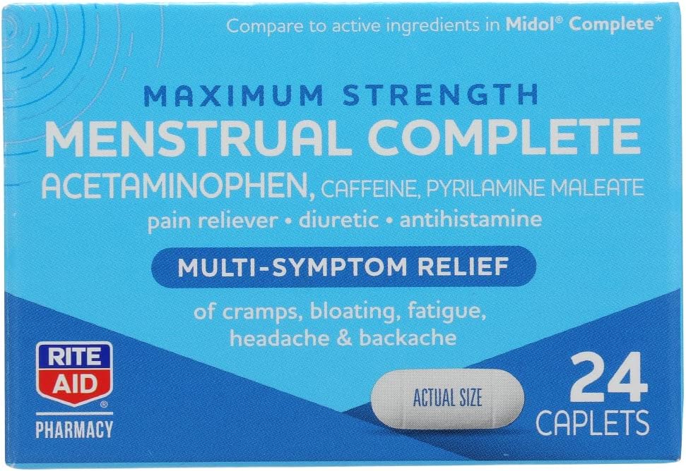 Rite Aid, Lekarna Menstrual Multi Symptom Relief Caplets Največja moč, 24 Število