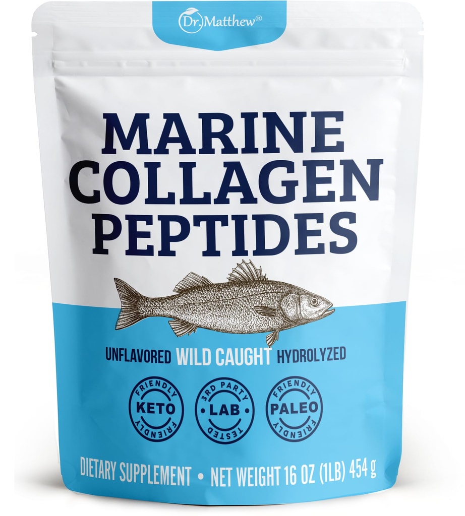 Dr. Matthew Marine Colagen Peptides Powder iz hidrolizirane divje ujete ribje beljakovine - Hair & Lepotni dodatki za ženske & moške