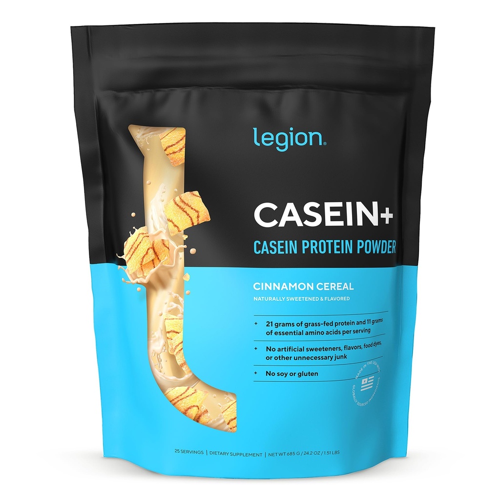 LEGION kazein+ Kazein Protein Powder (Cinnamon Cereal) - Micellar Micellase Micellar Protein Powder - Ne-GMO, Gluten-free in naravno sladkan prašek iz krav s hranilno travo
