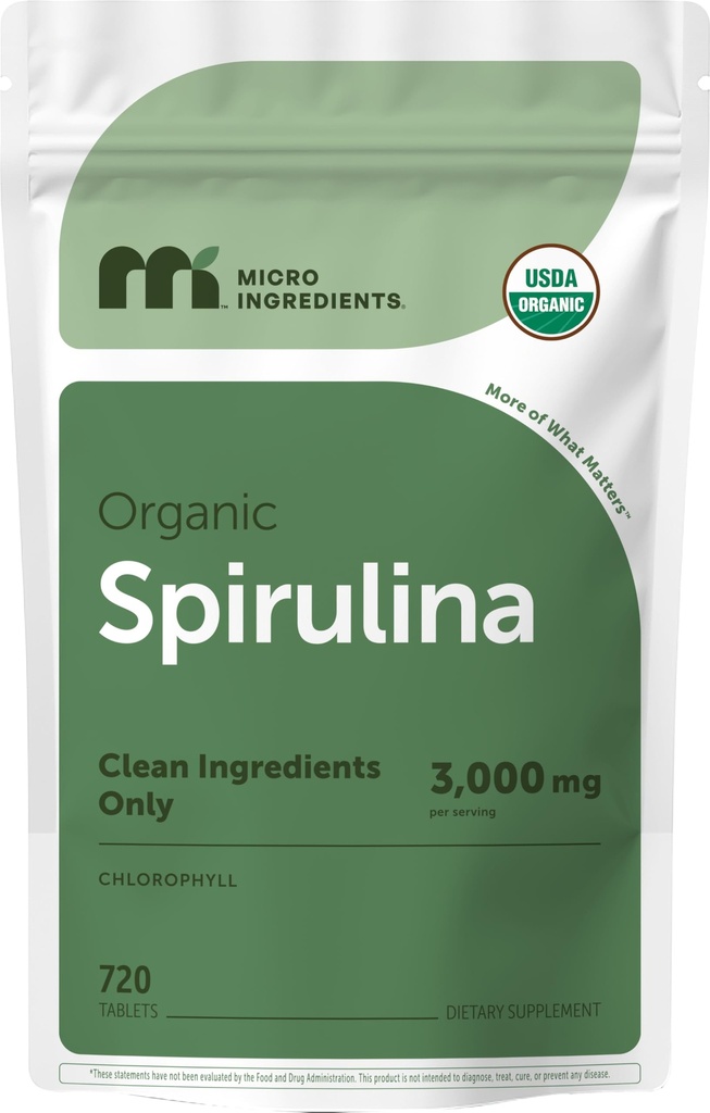 Mikro sestavine Organski Spirulina dopolnilo, 720 Tablete (4 mesec dobave), Ne Filler & Non-GMO, bogata z Veganskimi proteini, vitamini in prebiotiki, Premium Spirulina tablete