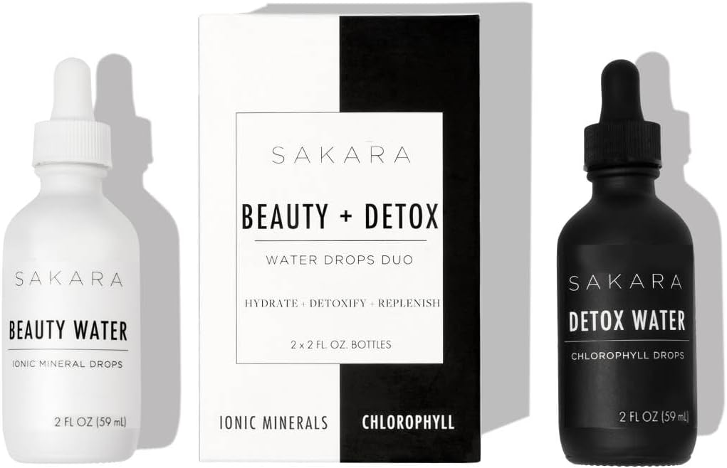 Sakara Beauty Water + Detox Vodne kapljice, 60 Serving - Trace Mineralne kapljice & Klorofil Tekoče kapljice, Tekoči magnezij, Klorid, Natrijev, Kalij, Boron dopolnila, Tekoči Klorofil kapljice