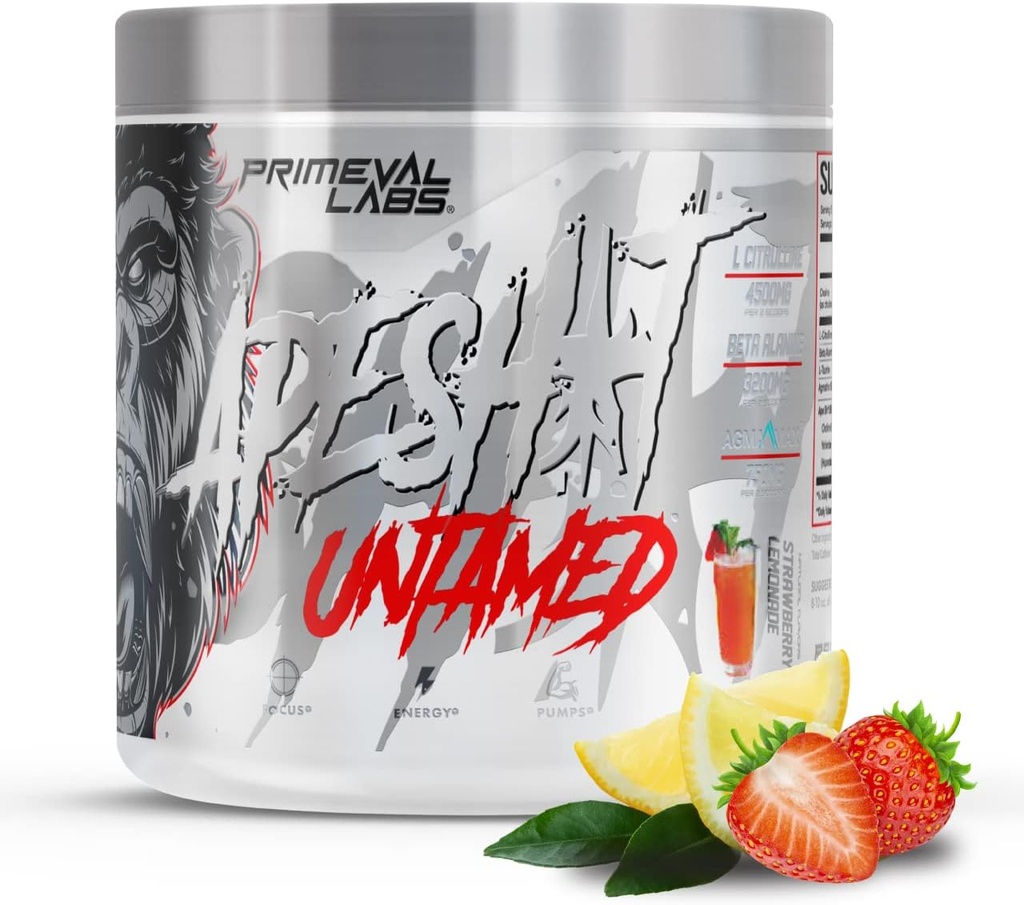 Primarni laboratoriji Opica Pred treningom Energy Drink Powder, 40Servings Jagodna limonada, Max Podpora za črpalke in fokus, večja zmogljivost, Dušikov oksid Proizvodnja z L-Citrulin, Beta Alanine
