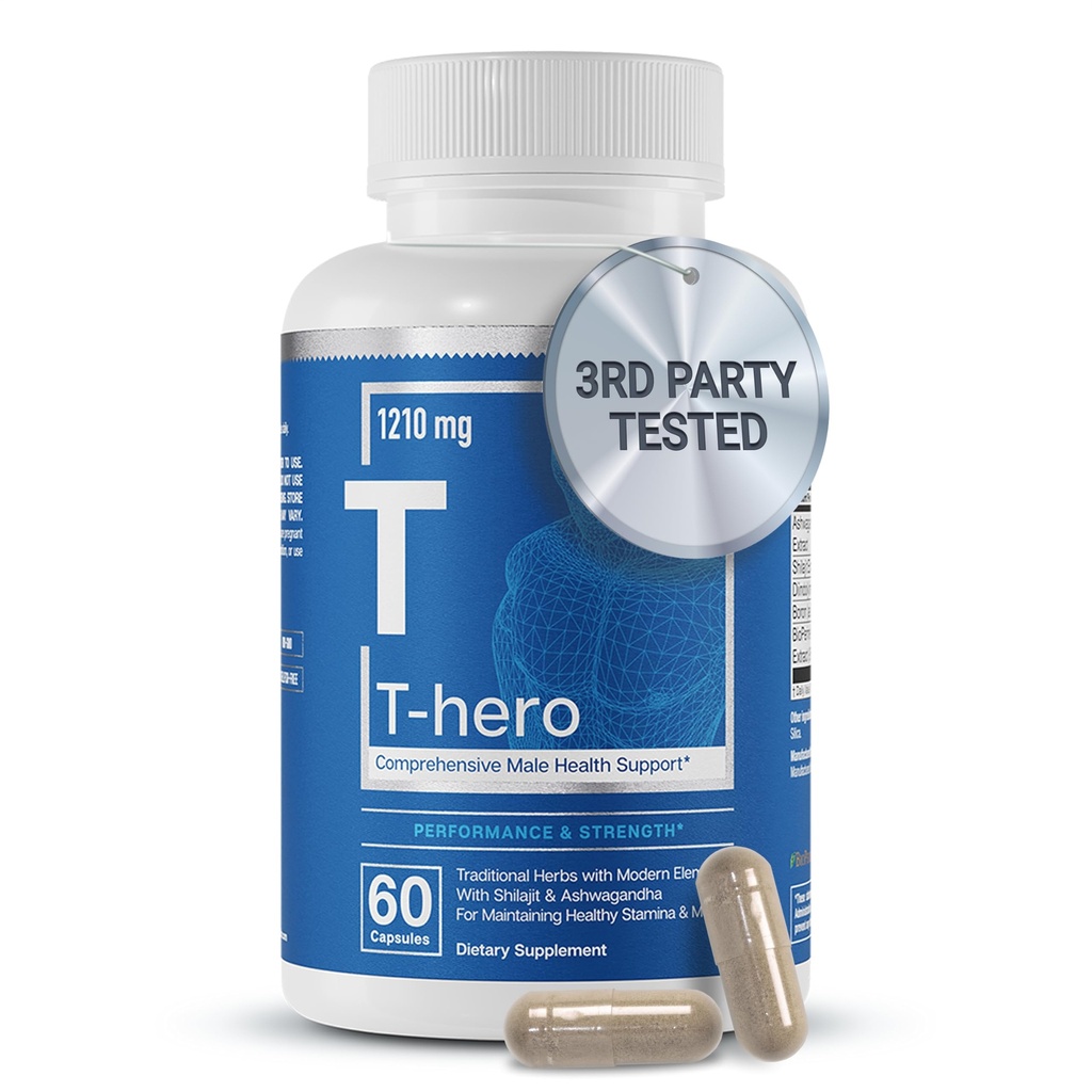 Essential Elements T-Hero - Daily Testosterone Podpora za moške - Spodbuja Vitalnost & Drive - z Ashwagandha, Shilajit, Boron, DIM - 60 Count - 30 Služabniki
