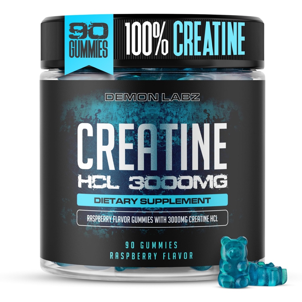 Kreatin HCL 3000mg na strežbo - Raspberry Flavour - Vegan Gummies (90 grof (Pack of 1), malina)