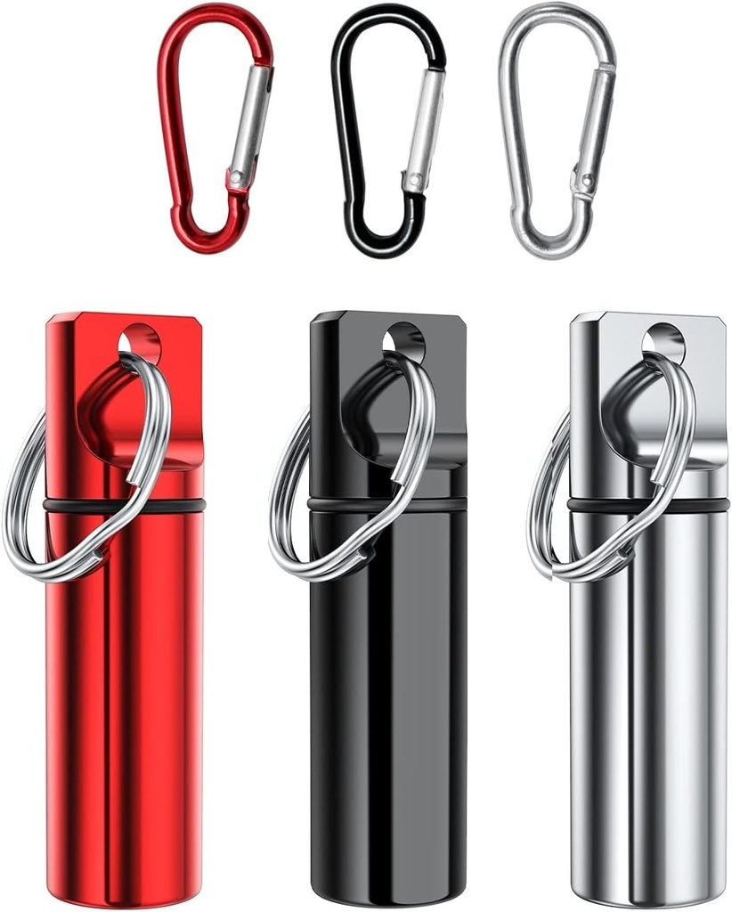 Majhne žepne tablete Ključna veriga (3 paket), Aluminijasta zlitina Prenosni Mini tableti Organizator Primer Zabojnik za torbice,Vodoodporne kovinske tablete Imetnik Medicine Steklenica za prostem kamp Trave