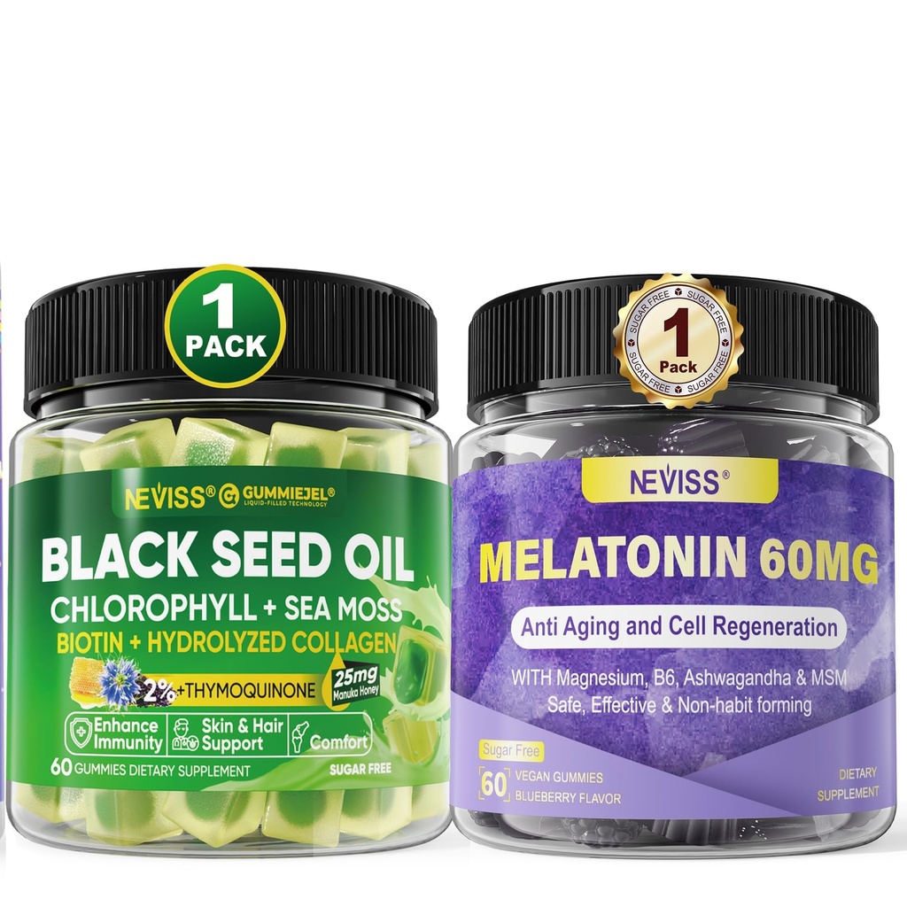 NEVIS Melatonin 60mg Gumiji + črni oil Gumies