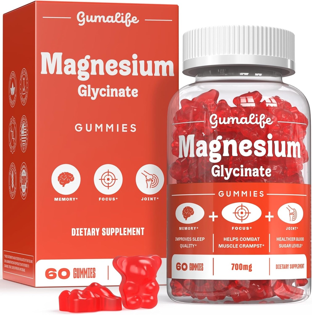 Gumalife je 700mg Magnezij Glycinate Gummies izboljšanje sprostitve, Ponujajo sladkor brez mešanic koristnih hranil. Vsaka škatla vsebuje 60 števcev (60 števcev, Boysenberry)