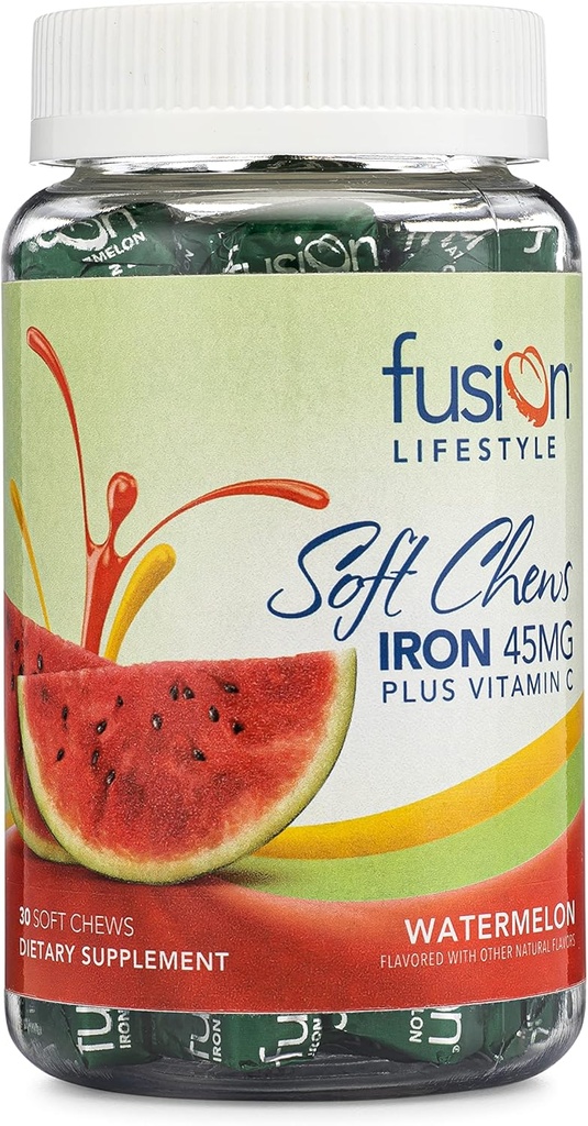 Železo dopolnilo za ženske in moške, lubenica aromo železov soft Chew Plus Vitamin C za pomanjkanje železa in anemijo, 1 mesec dobave, 30 Število