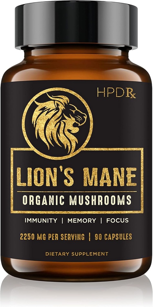 HPD Rx Lion's Mane Gobe Extract Kapsule Natural Nootropic, podpira spomin in fokus, Pospeševalec immunitete - Potent gobe dodatek 