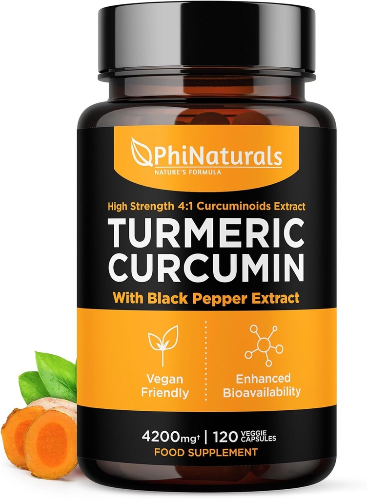 PhiNaturals Kurkumin dodatek s črno papriko ekstrakt - 4200 mg Cela Curcuma Root ekvivalent na 3 kapsule Serving - Tumerske tablete