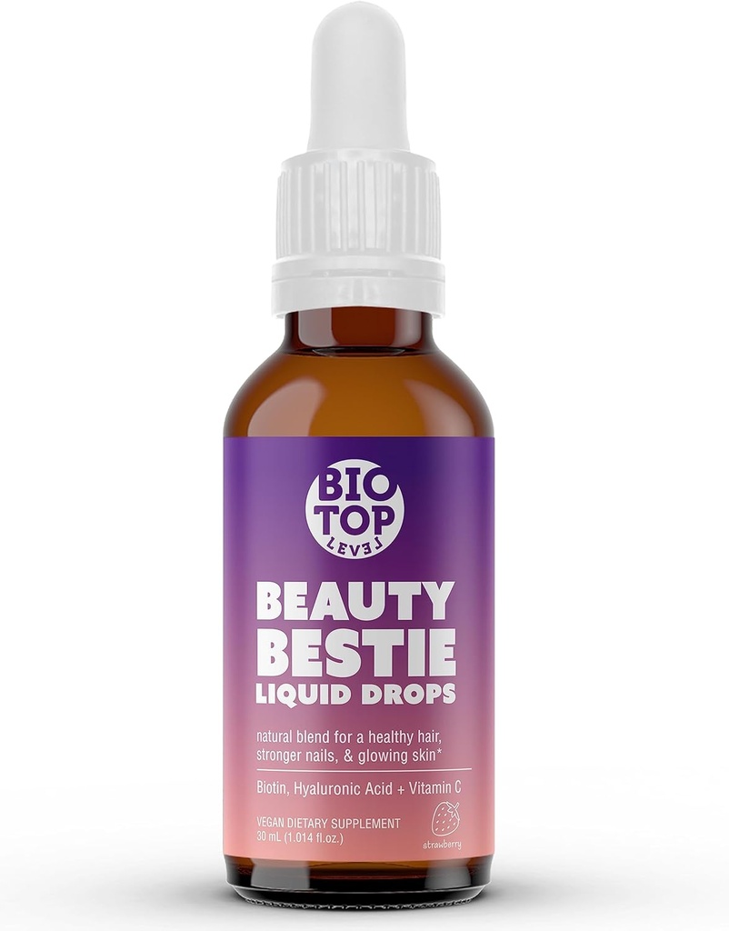 Beauty Bestie Vegan tekoče kapljice, biotin, vitamin C, hialuronska kislina, multi-Benefit vitamini mešanica za podporo zdrave lase, kožo in nohte rast, sladkor prost 1 fl oz.