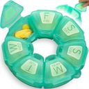 Round Weekly tablete Organizator, TPU Gumirani, Travel Pill Container 7 dan, s 7 Velikimi predelki, Super za dnevne vitamine in dodatki, Cute Pill Case z velikimi črkami in Braillova pisava (zelena)