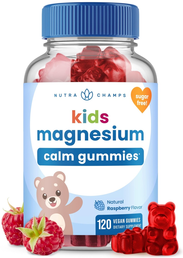 NutraChamps 120 Otroci Magnezij Gummies - Sugar Free Calm Magnezij Gummies za otroke - 4 Mesec dobave - Podpira zdravje kosti, spanje - Magnezijev Citrat za otroke dodatek