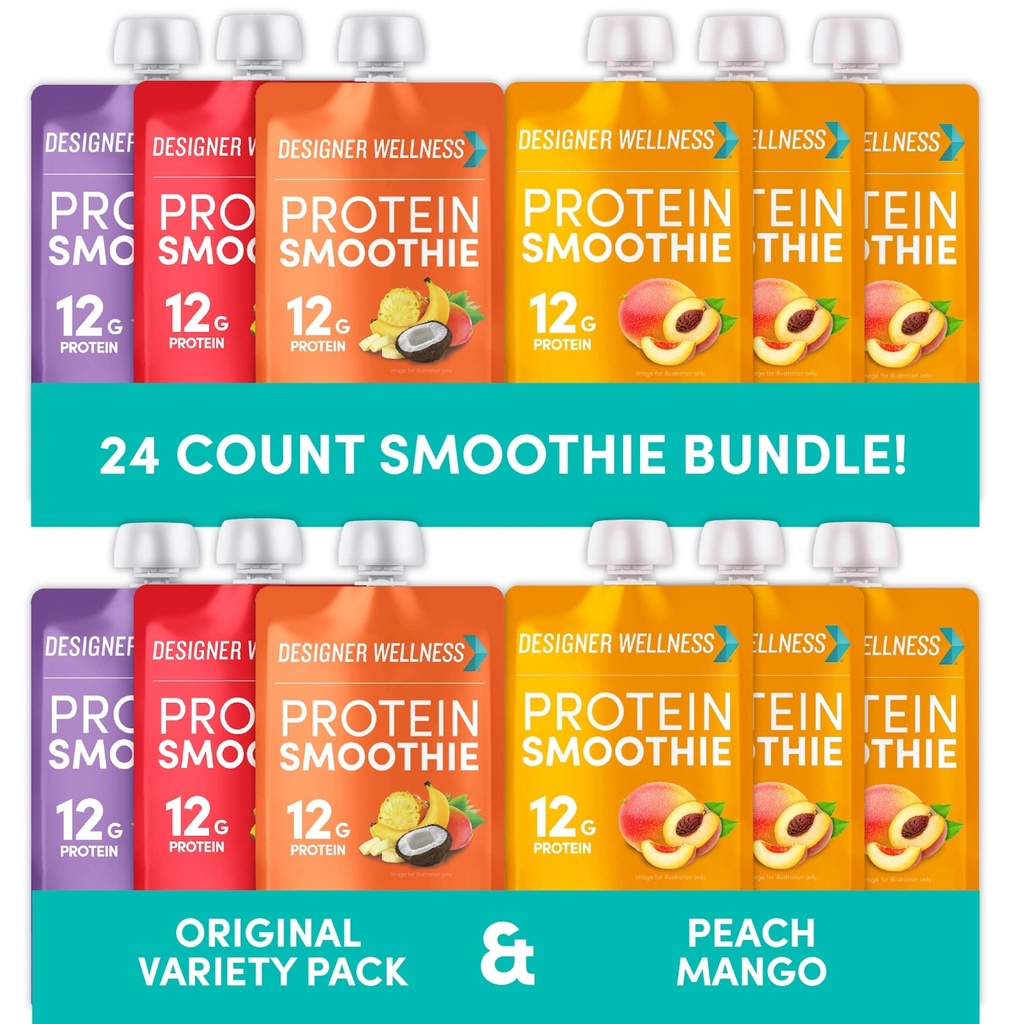 Oblikovalec Wellness Protein Smoothies Origignal Variety Pack in Peach Mango paket