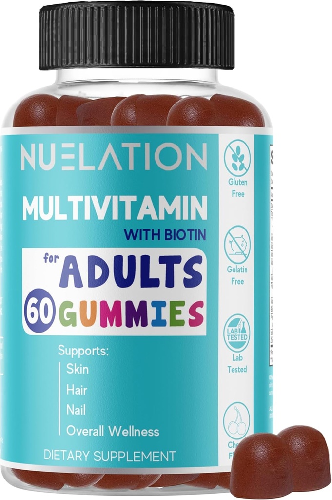 Moški in ženske multivitaminski gumiji. Dobro zaokrožen dnevno gumijasti multivitamini z Biotin 5000 mcg. Ne-GMO, 60 grofov, 30 služabnikov. Multi vitamin za odrasle za imuno podporo, splošno dobro počutje