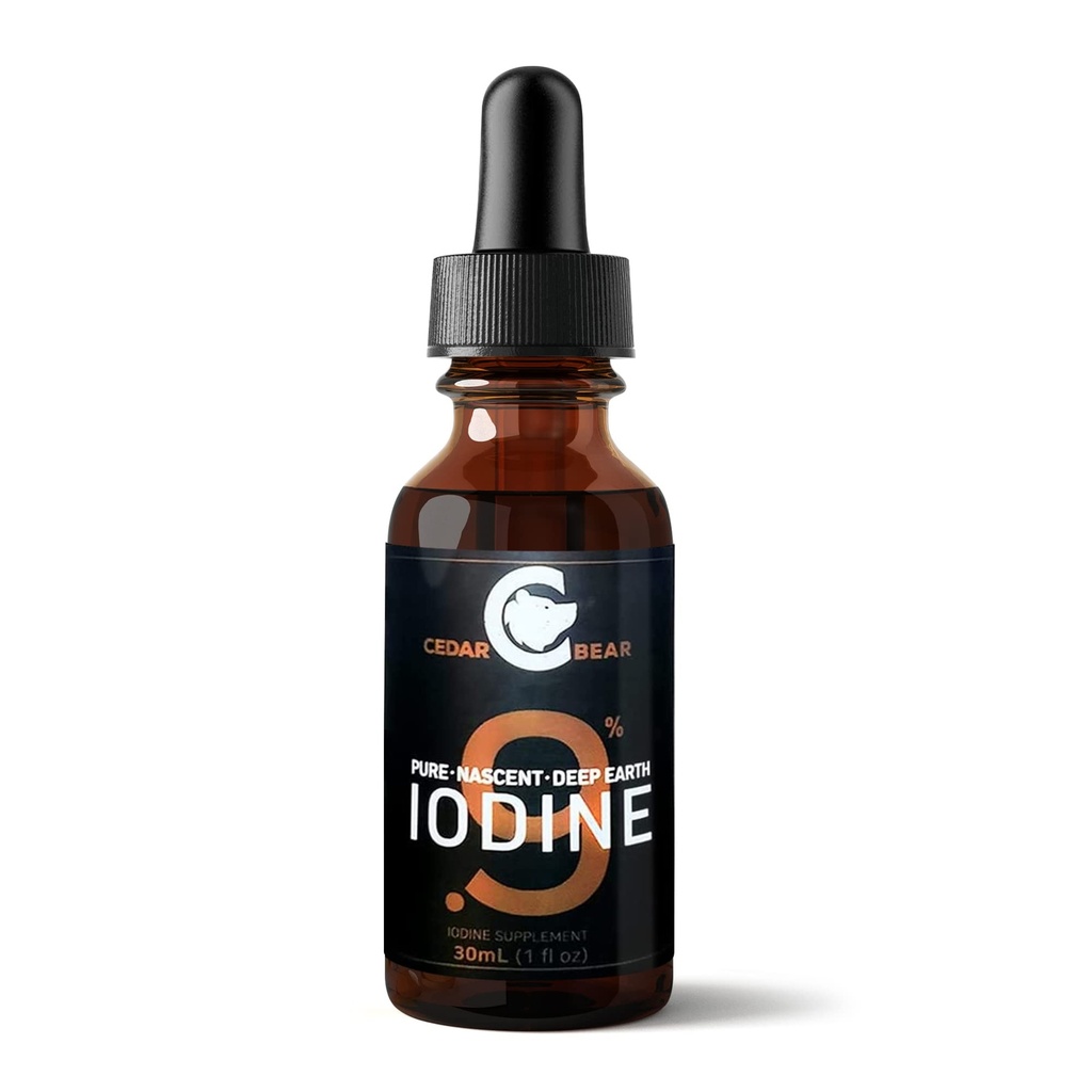 Cedar Bear - 0,9% Pure Nascent Deep Earth Jodine Supplement, Vse-naravna podpora ščitnici in Presnova Booster, Alkohol-free Jodine Kapljice, Naravni jod Tekoči, 1 fl oz / 30 ml