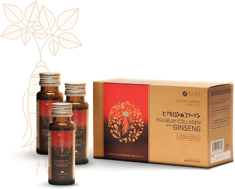 FINE JAPAN Premium Collagen & ginseng Tekoči dodatek za zdravo staranje - Vegan, Hydrating anti-Aging Serum, Kolagen dopolnila Peptide Powder Subsitute - Proti gubam Tekoči kolagen za ženske