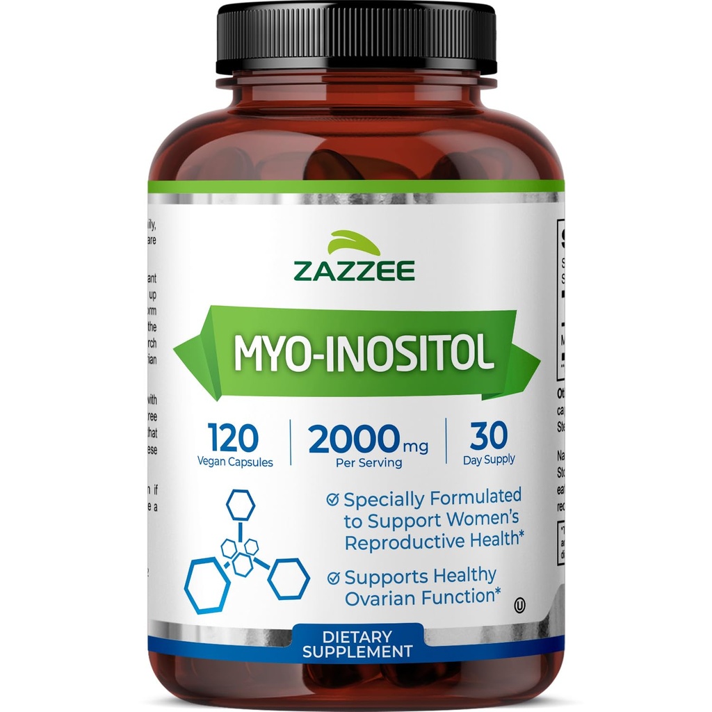 Zazzee Myo-Inositol Kapsule, 2000 mg na serviranje, 120 Veganskih kapsul, Idealno odmerjanje za 40:1 Razmerje, 100% Vegetarian, Hormonovo ravnovesje in zdravo delovanje jajčnikov podpora, Vse-naravni in ne-GMO